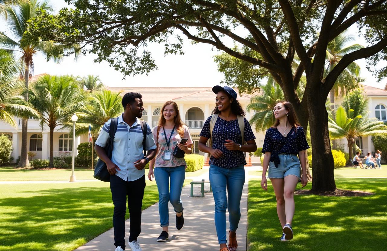 Students walking on a Mauritian university campus